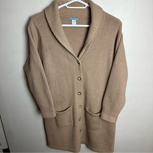Vintage Deane & White Men's Cardigan Size Large Wool Angora Pockets Tan Flaws